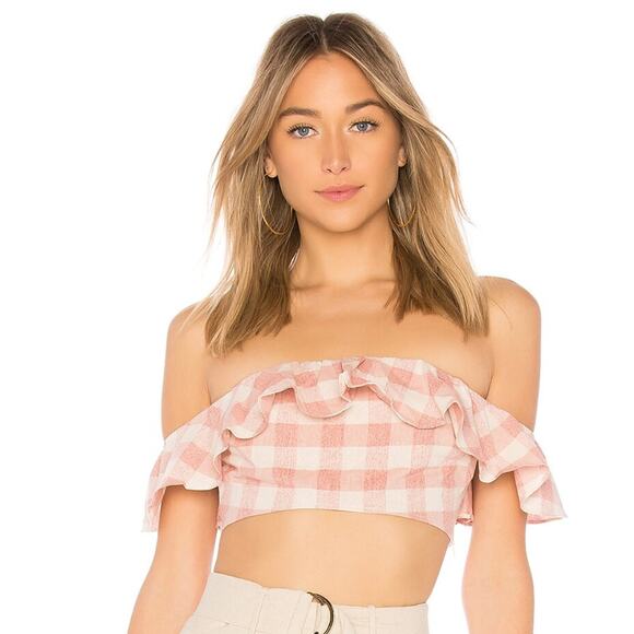 Revolve x Privacy Please Hosta Top in Papaya Gingham NWOT Size Small - Picture 1 of 3